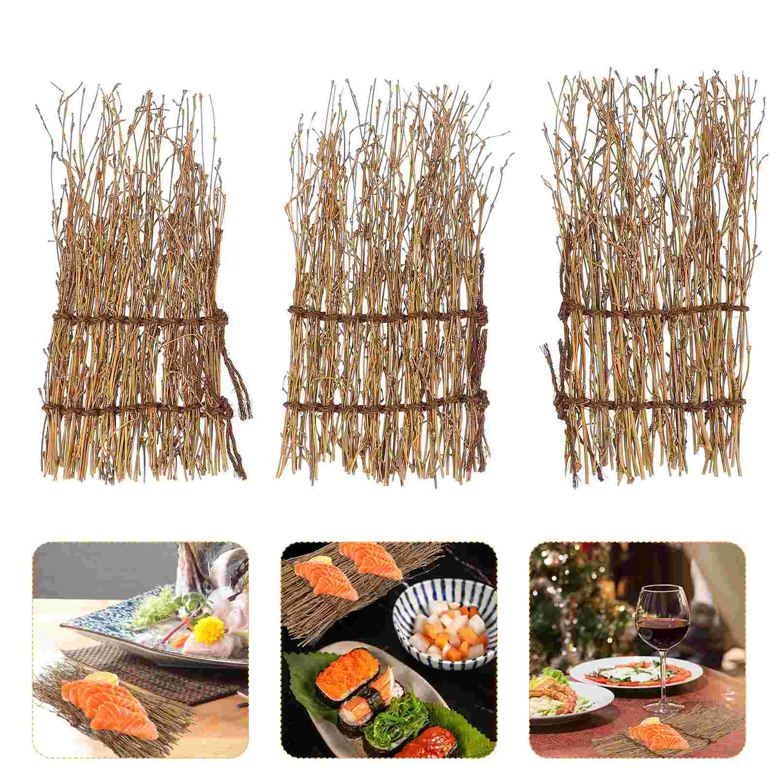 

3 Pcs Hotel Restaurant Plate Dinner Table Decor Bamboo Fence Small Sushi Unique Sashimi Backdrop Silk Ice Tray Background