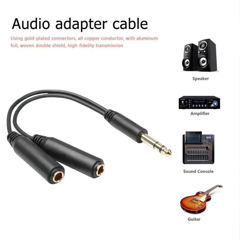

30cm 6.35 Mm Male To 2 6.35 Mm Female Stereo Audio Cable Aluminum Alloy Shell Audio Cable Parallel Direct Connection Black
