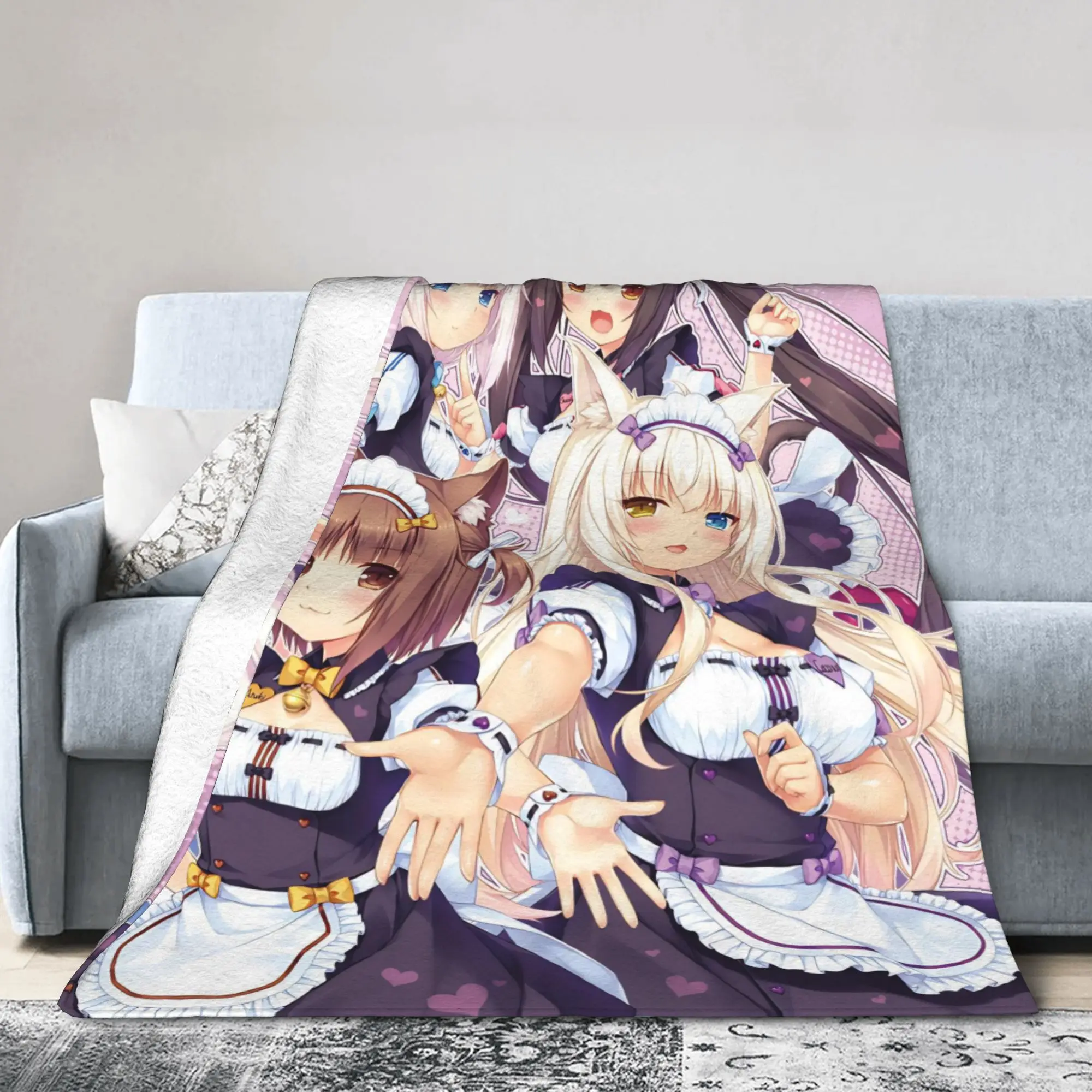 Фото NEKOPARA аниме игровые одеяла флисовое весенне-осеннее многофункциональное супер теплое одеяло для дома, путешествий, плюшевое тонкое одеяло №2