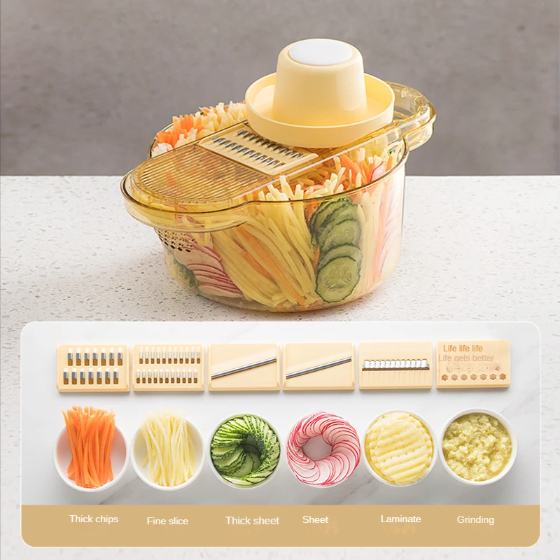 

Mandoline Orange Potato Silcer Multifunction Vegetable Chopper Onion Cutter for Veggie Container with Large Bowl and 6 Blades