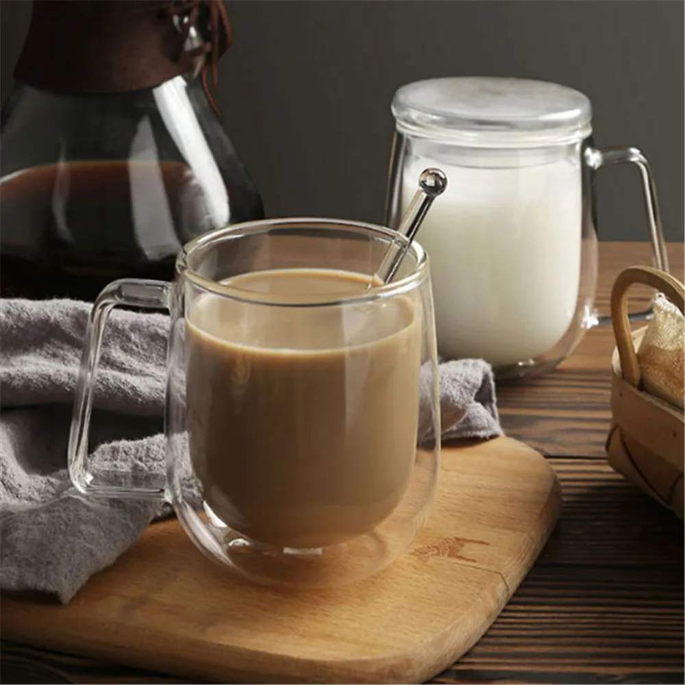 

Кружки с двойным дном, кружка для кофе 300 мл, кружка с крышкой, стеклянная бутылка для воды, кружка, стеклянные креативные чашки для кофе, чашк...