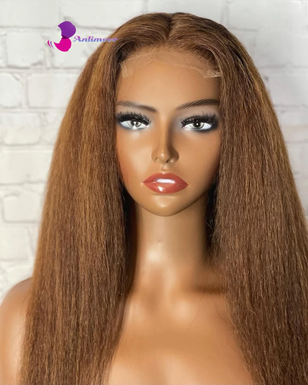 Alimeer 13x4 V-Part Lace Front Kinky Straight  Brown Colored 100% Human hair Wig Pre Pucked Baby Hair Wig for Black Women