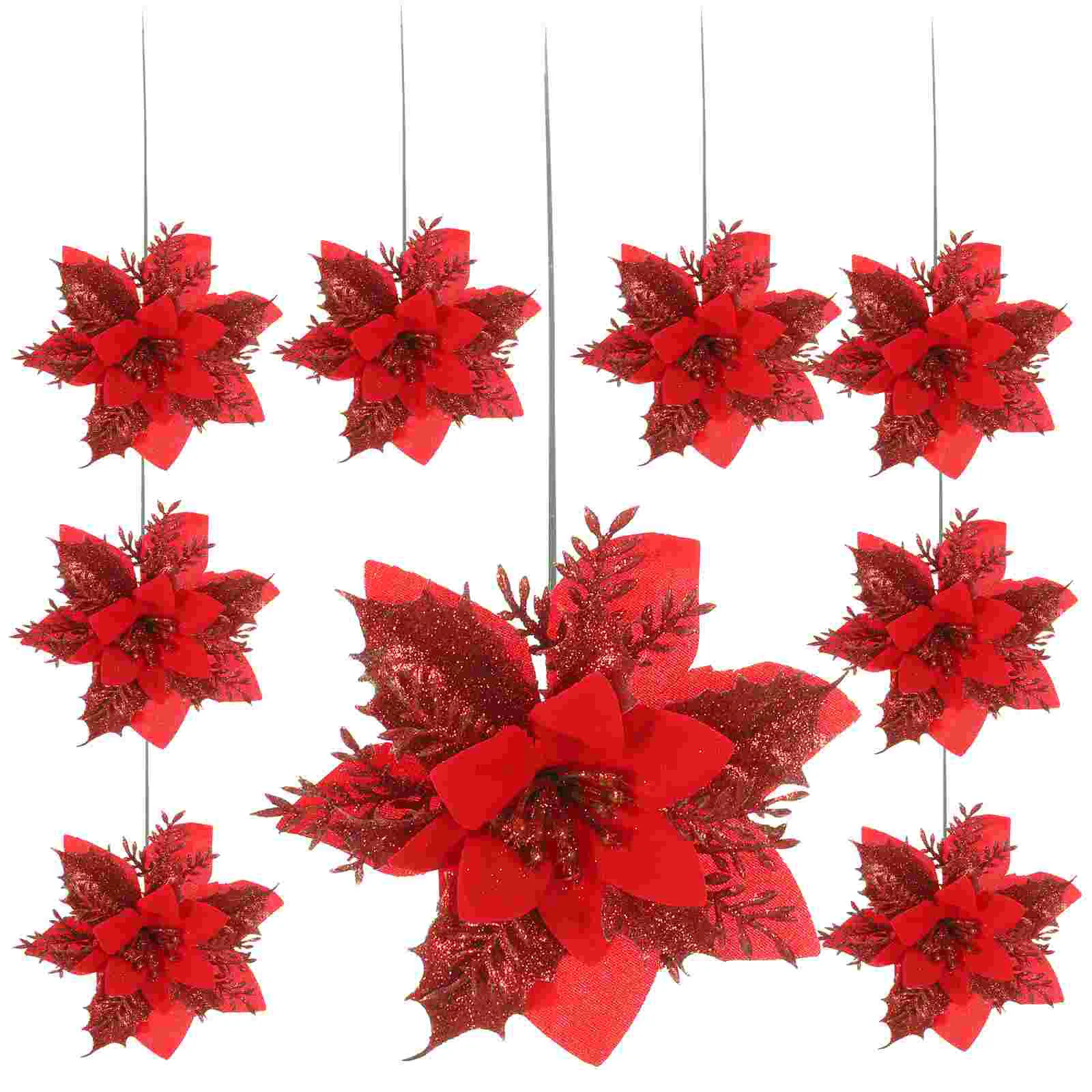 

6 Sets of Fake Christmas Flowerss Xmas Decorative Ornament Flower Decor with Stem and Clip