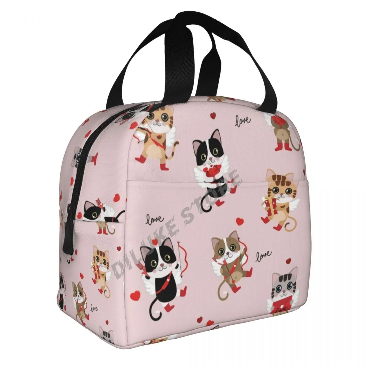

Cute Cats And Red Heart insulated Lunch Bags Print Food Case Cooler Warm Bento Box for Kids Lunch Box for School