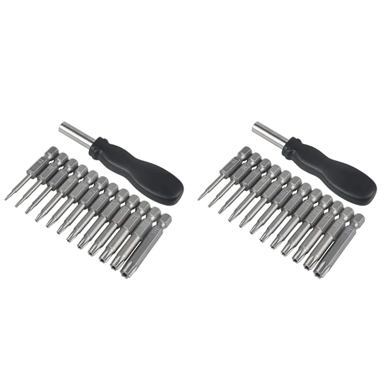 

24 Pack Torx Head Screwdriver Bit Set 1/4 Inch Hex Shank T5-T40 Star Screwdriver Tool Kit With 2 Pack Handle