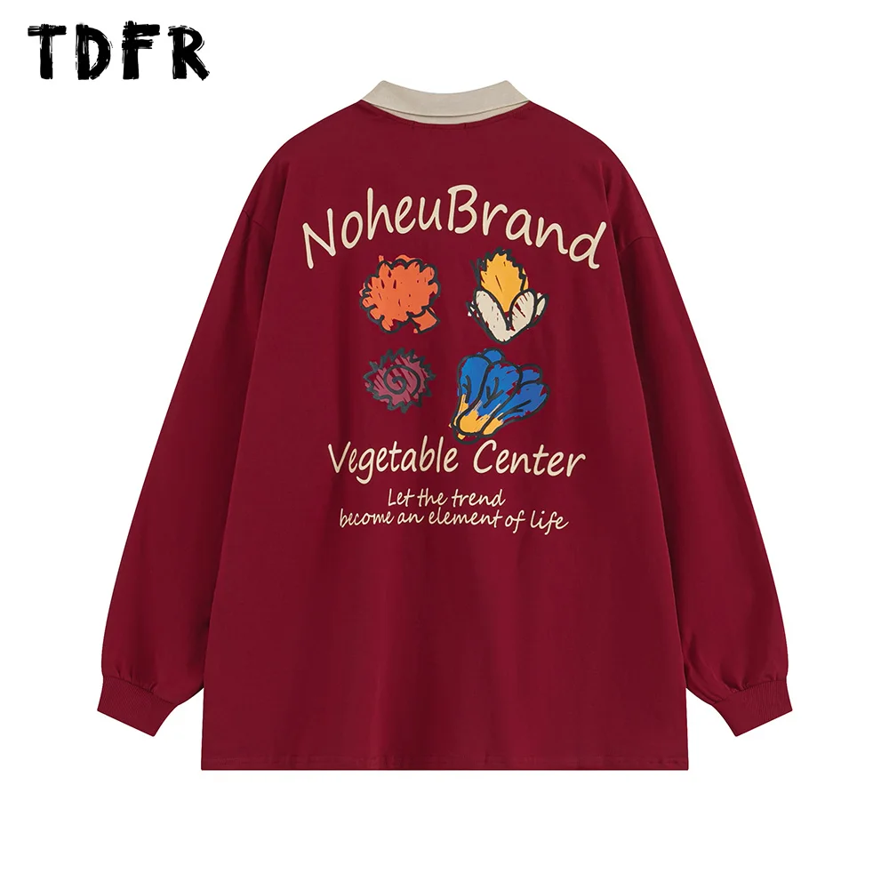 

Мужская хлопковая рубашка-поло с длинным рукавом, с принтом овощей