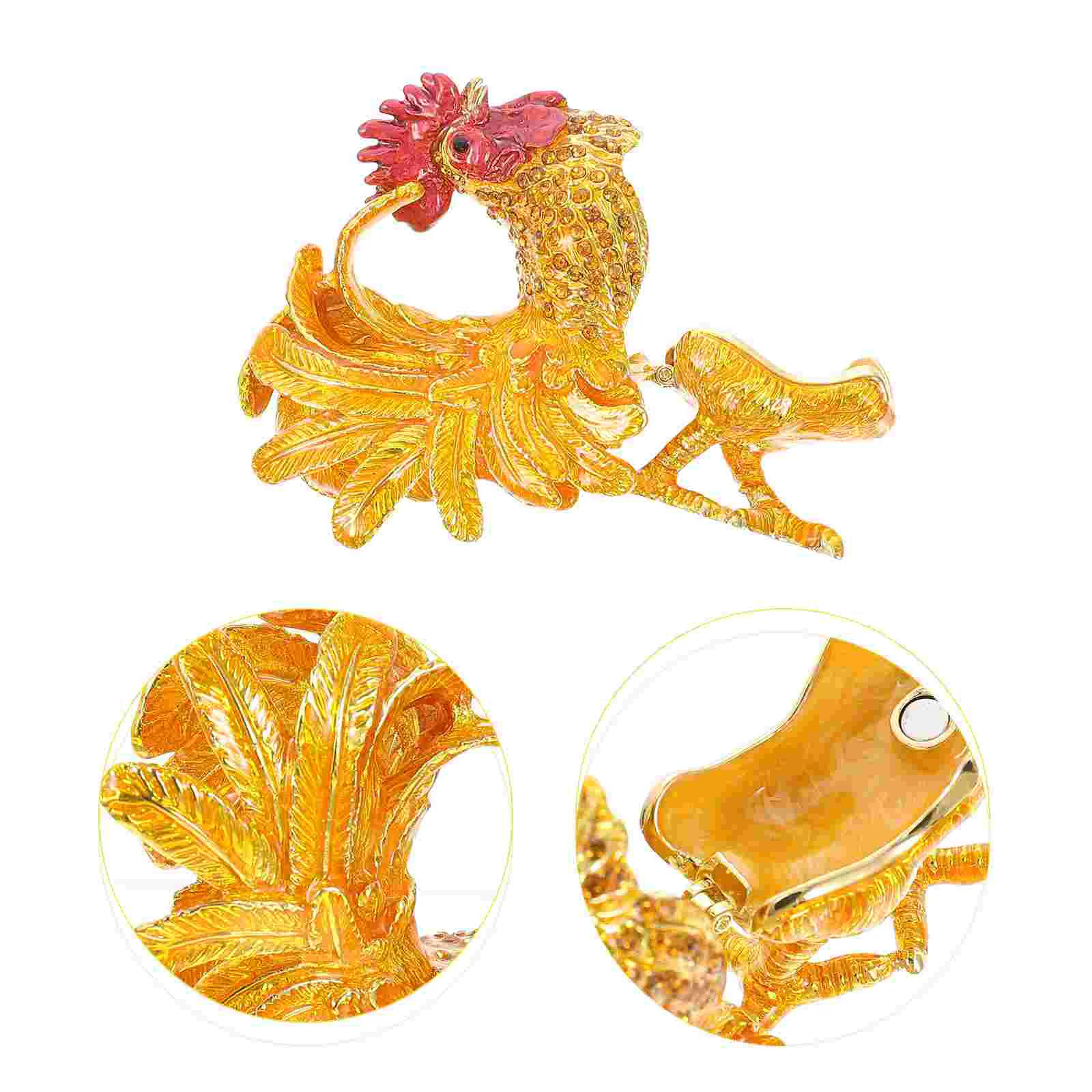 

Zodiac Rooster Shaped Trinket Box Small Jewelry Organizer Table Decor Golden