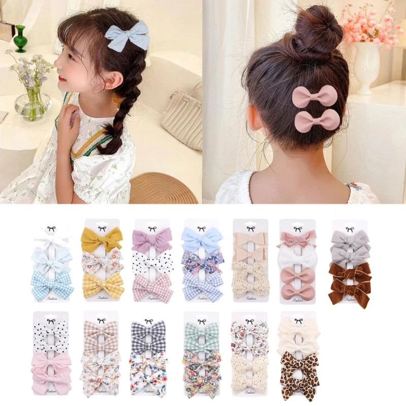 

Bow Hair Clips for Baby Girl Sweet Print Hairpin 3/4PCS Cloth Hair Pins Spring Hair Barrettes Toddlers Girls Headdress