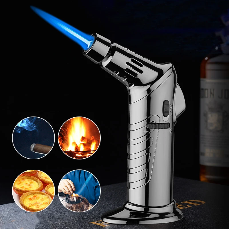 

Multifunctional Outdoor Turbo Torch Blue Flame Strong Lighter Metal Windproof Butane Gas Lighter Cigar BBQ Kitchen Camping Tool