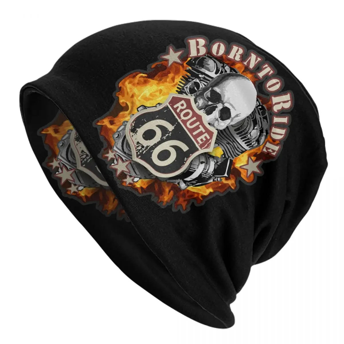 

Born To Ride Skull Bonnet Hats Street Knit Hat For Women Men Winter Warm Route 66 Skullies Beanies Caps