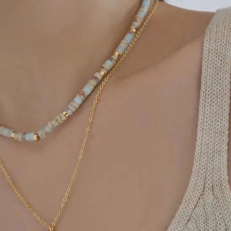 Нишевое винтажное ожерелье из бисера в этническом стиле с камнем Шушань голубая