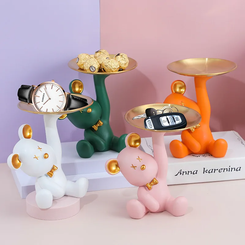 

Bear Storage Tray Creative Small Ornaments Living Room Porch Desk Home Resin Decoration Keys Candy Fruit Tray Home Decor