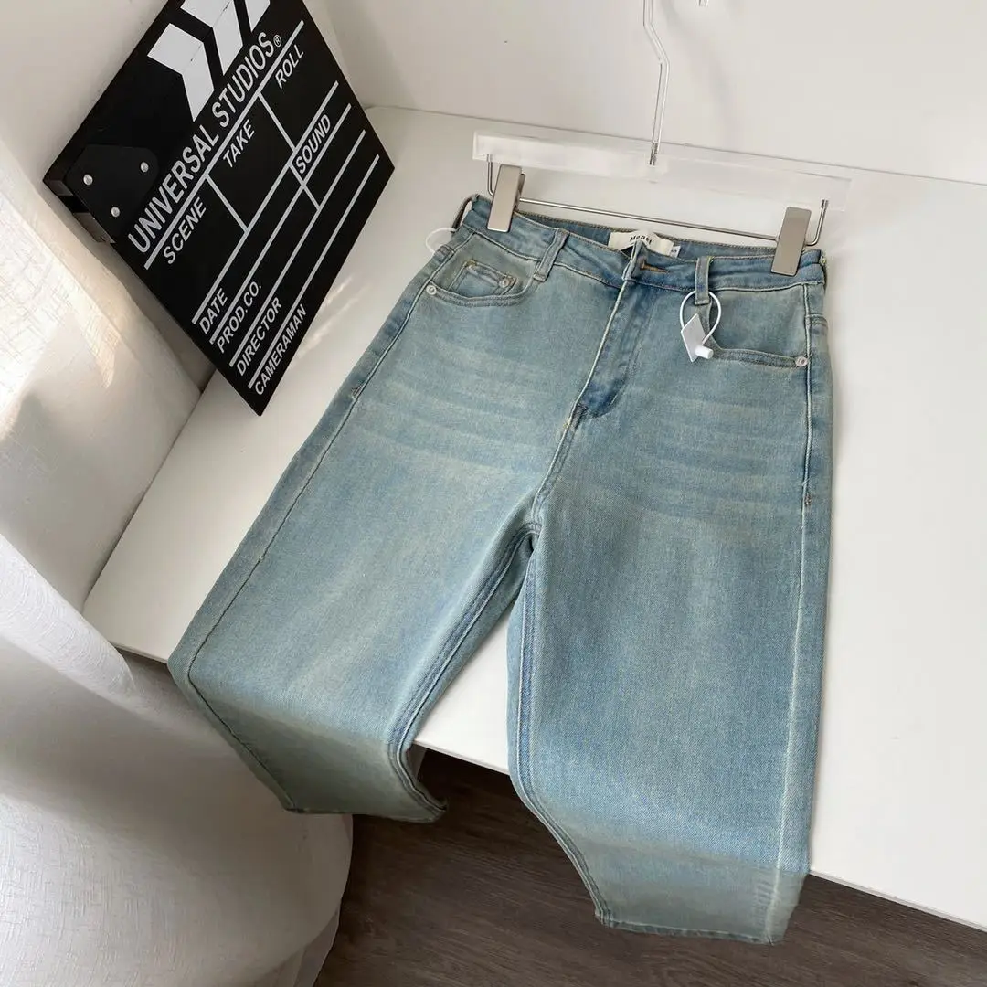 2022 Summer Women's Slim Pants Retro Slim Straight Jeans For Female Calf-length Pants