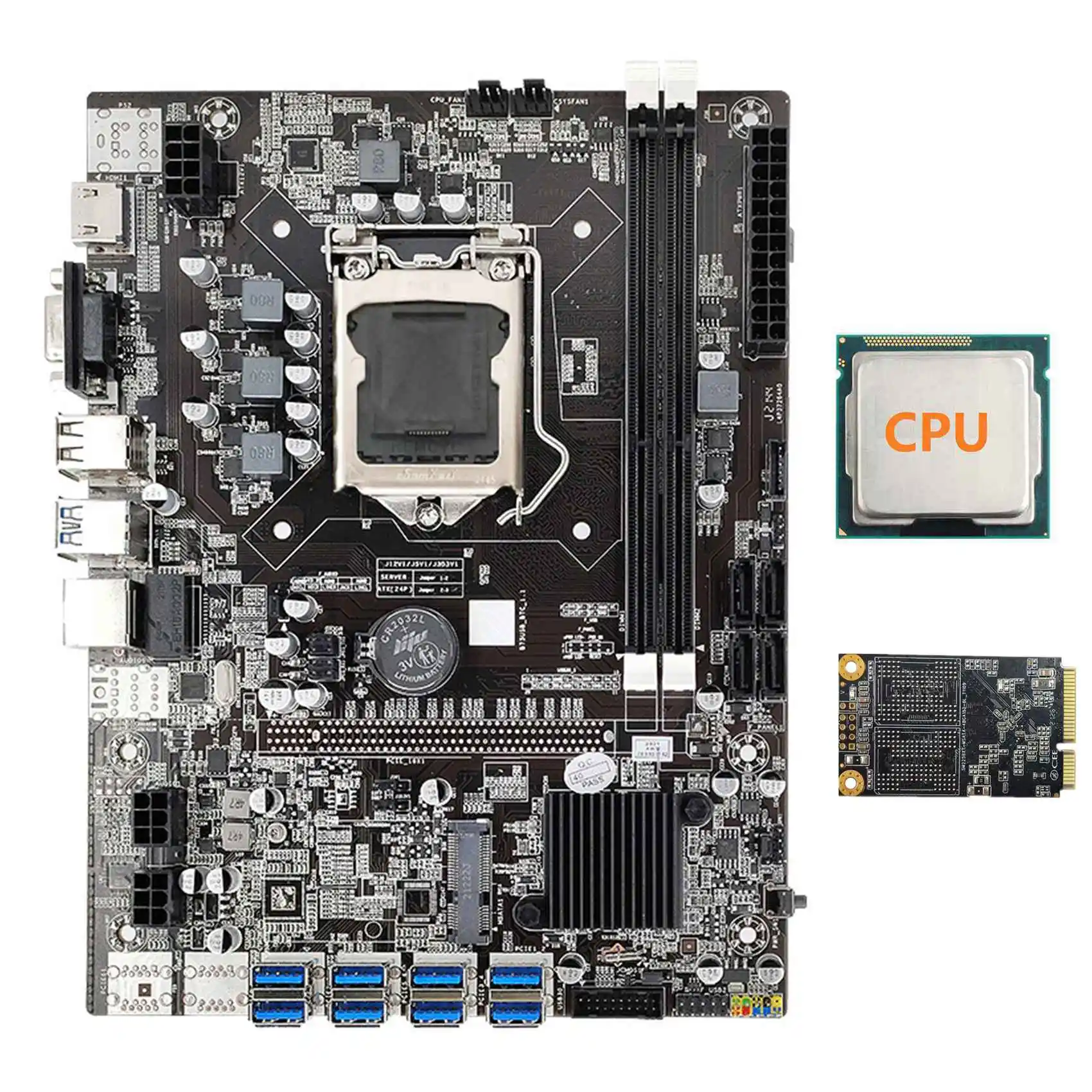 B75 ETH Mining Motherboard+CPU+128G MSATA SSD LGA1155 8XPCIE to USB Support DDR3 B75 USB BTC Miner Motherboard