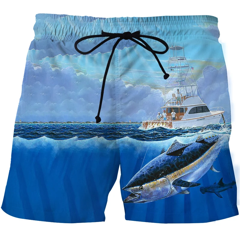 European And American Printed Men's Beach Pants 3D Printed Ocean Fishing Fashion Casual Sports Harajuku Love Swimming Shorts
