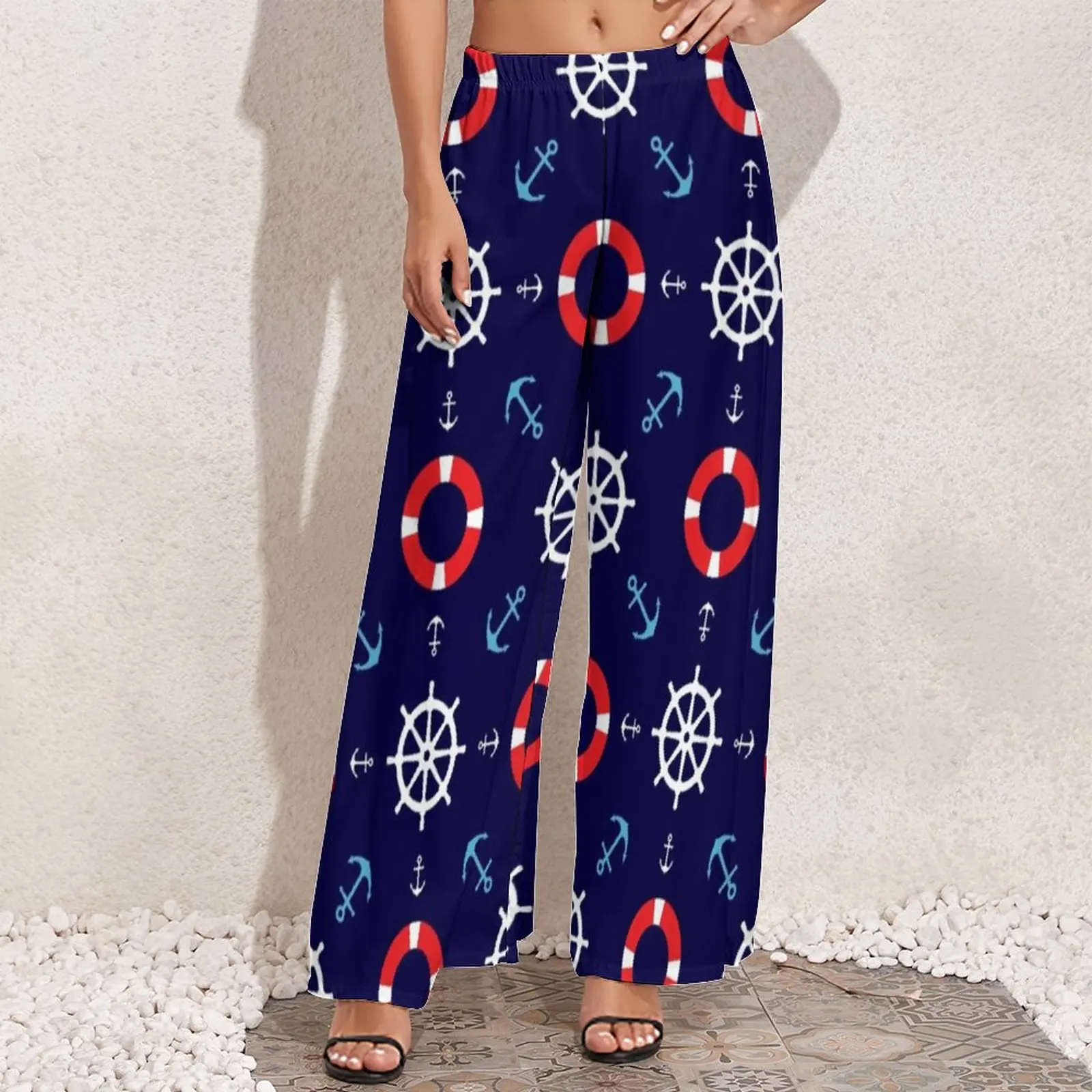 Брюки с морским узором моряков женские корейские модные брюки принтом якоря