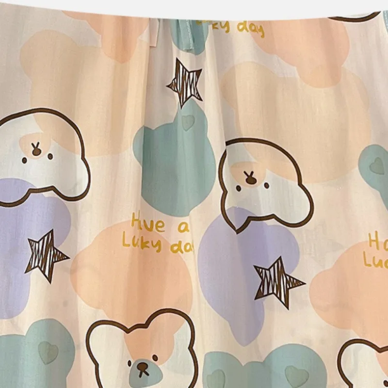 Summer Girls' Vest Style Dress Pajamas Round-Neck Sleeveless Floral Print Nightgowns One Size 100% Viscose Comfortable Vestidos