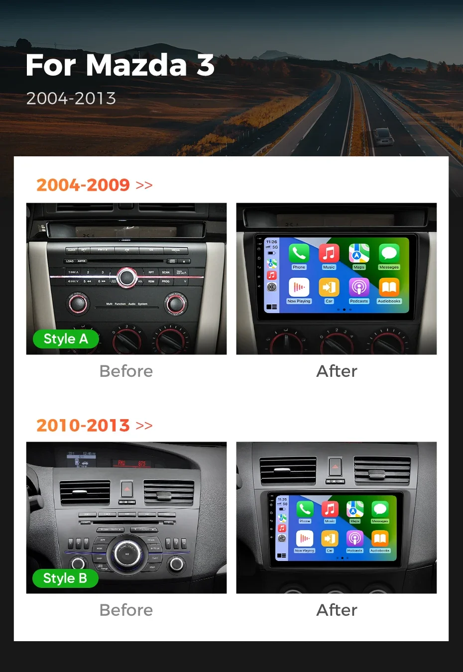 Автомобильный радиоприемник Android 14 для Mazda 3 2004-2013 беспроводной Auto Carplay