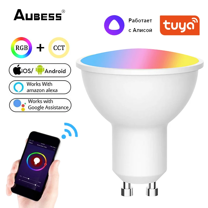 

Светодиодная лампочка Aubess GU10 с поддержкой Wi-Fi и регулировкой яркости, 4 Вт