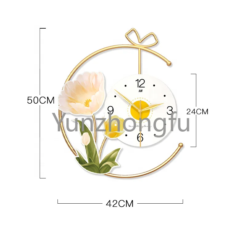 

Newly High Quality Modern UV Flower Print with Metal Silent Wall Clock Nordic Creative Design Wall Clocks for Home