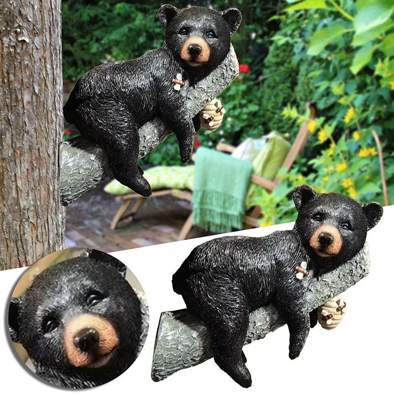 

Cute Bear Napping Hanging Out in a Tree Sculpture, Realistic Animal Resin Bear Wall Art Statue Figurines for Indoor Outdoor
