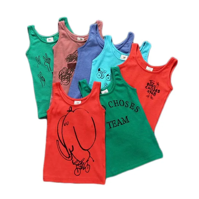 

2022 Summer Sleeveless Cartoon Animal T Shirt Boys Girls Toddler Unisex Letters Shark Print O-Neck Cotton Tops Tee Kids Clothes