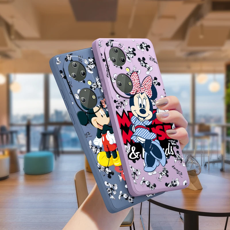 

Cute Minnie Mickey For Huawei P50 P40 P30 P20 Pro Lite E 5G Y9S Y9A Y9 Y6 2020 2019 Nova 5T Liquid Silicone Rope Phone Case