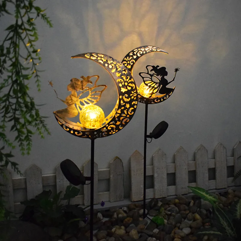 

Outdoor Solar Lights Garden Iron Fairy Projection Lamp Moon Waterproof Sunlight Pendent Tree Villa Yard Decoration Lantern New