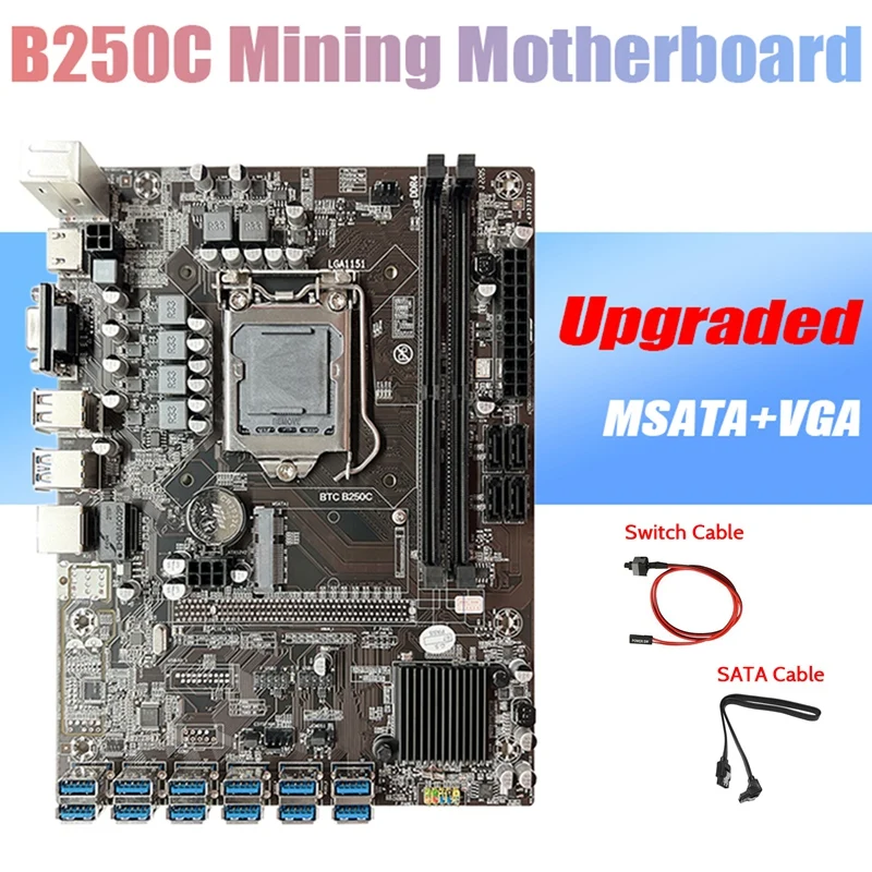 

Материнская плата B250C для майнинга BTC + кабель SATA + кабель коммутатора 12xpcie на USB3.0 слот GPU LGA1151 поддержка DDR4 RAM для майнинга ETH
