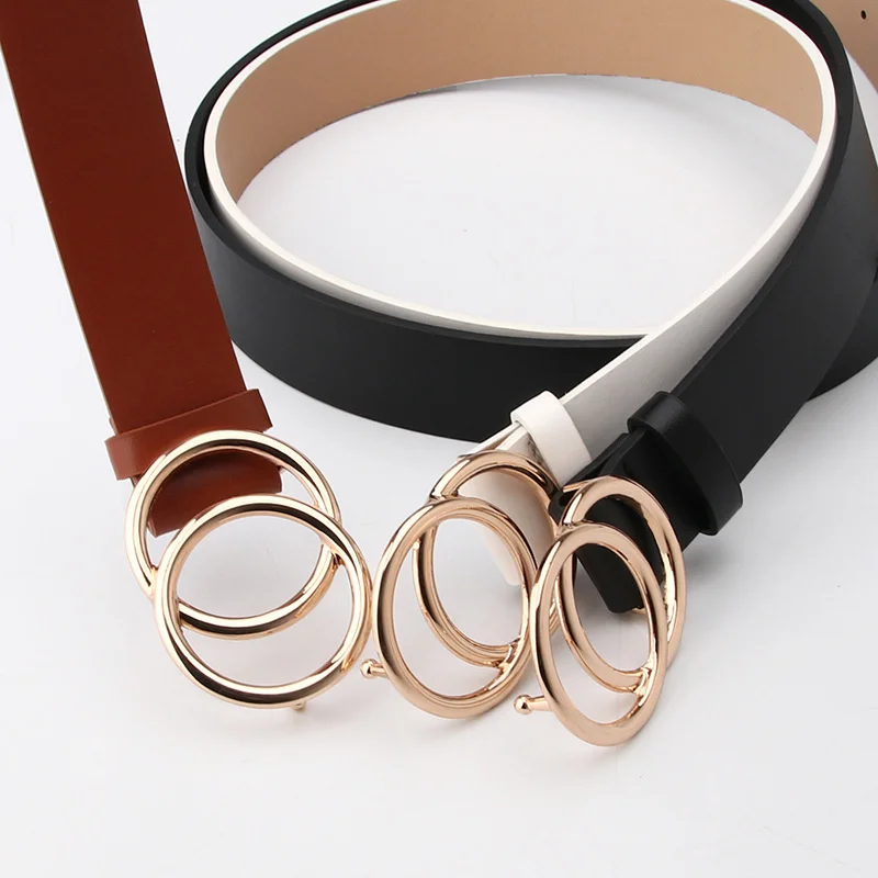 

Простой студенческий ремень с двойной круглой перекрывающейся пряжкой для брюк, свитер, пальто, популярность