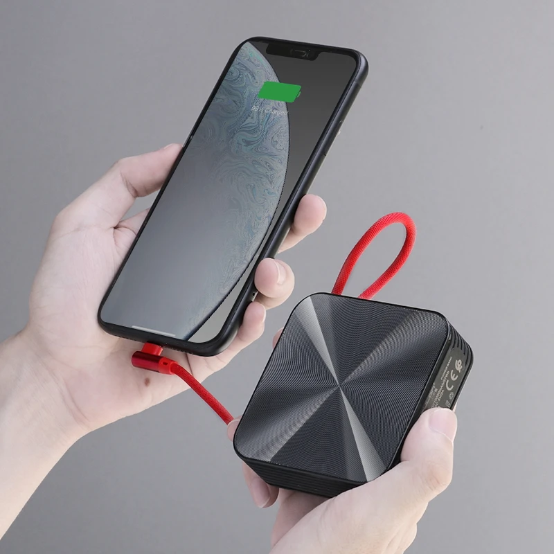 

2022.FOR Built In Cable Black Power Bank Portable Charger 10000mAh Bank Power Mini Power Bank For Android