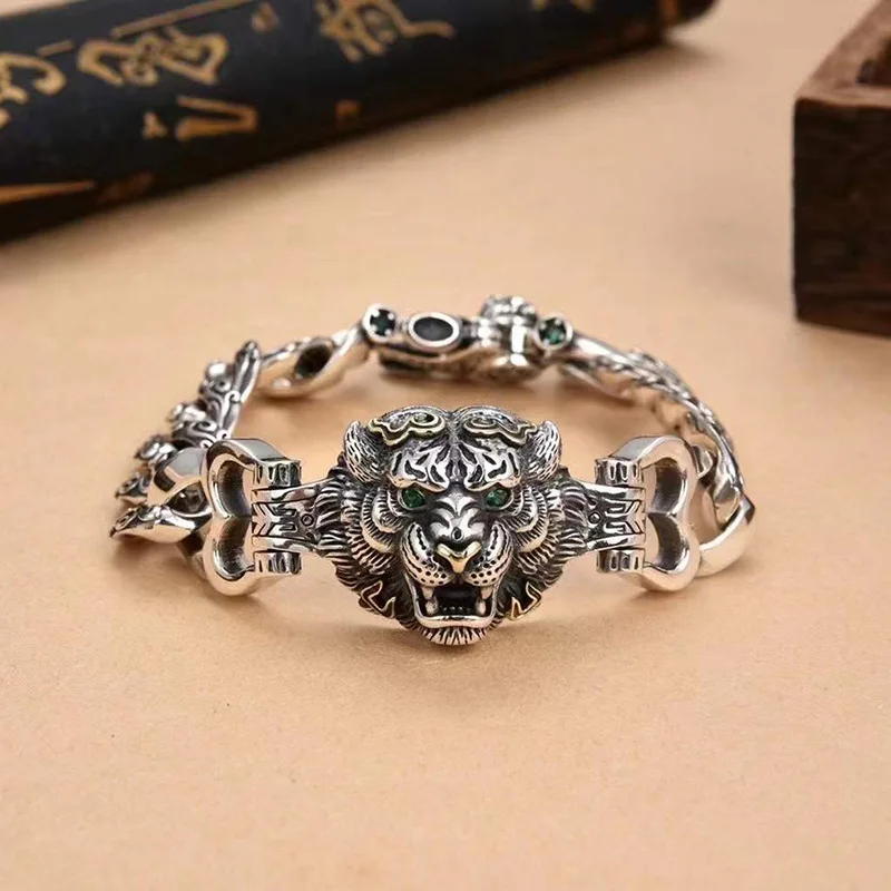 

Wholesale S925 silver Thai silver ancient personality tiger head man bracelet seiko small bracelet gifts