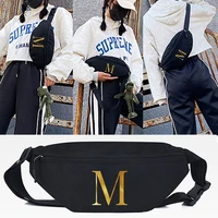 letter m printing waist bag outdoor sports chest packs mountaineering fitness run phone bag canvas crossbody shoulder bag unisex