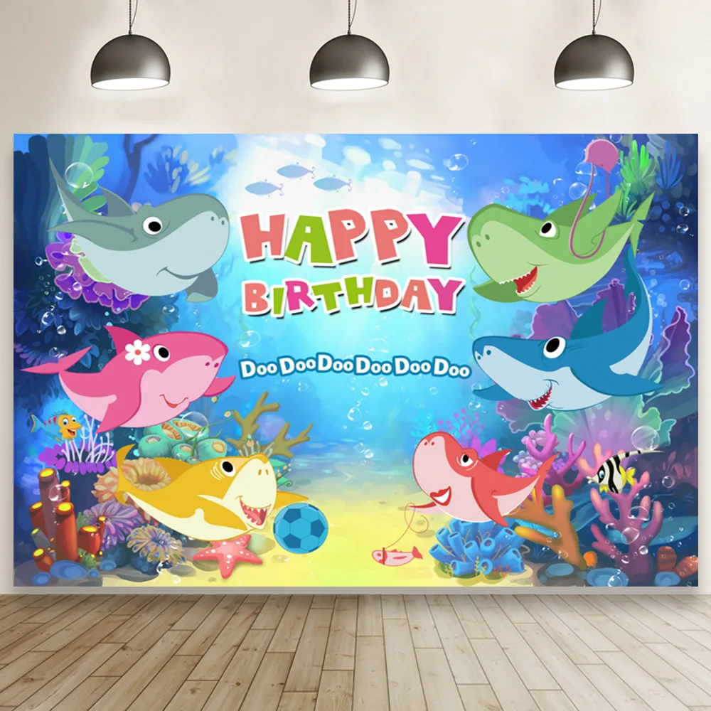

Underwater Party Shark Fish Birthday Background Studio Photography Dolphin Baby Shower Photo Backdrop Table Decoration Poster