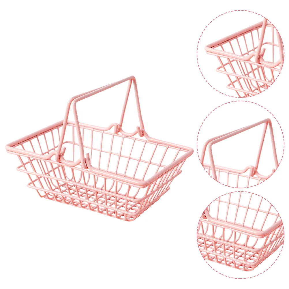 

2 Pcs Metal Shopping Basket Desk Portable Baskets Toy Storage Face Mask Iron Bin Organizer Student