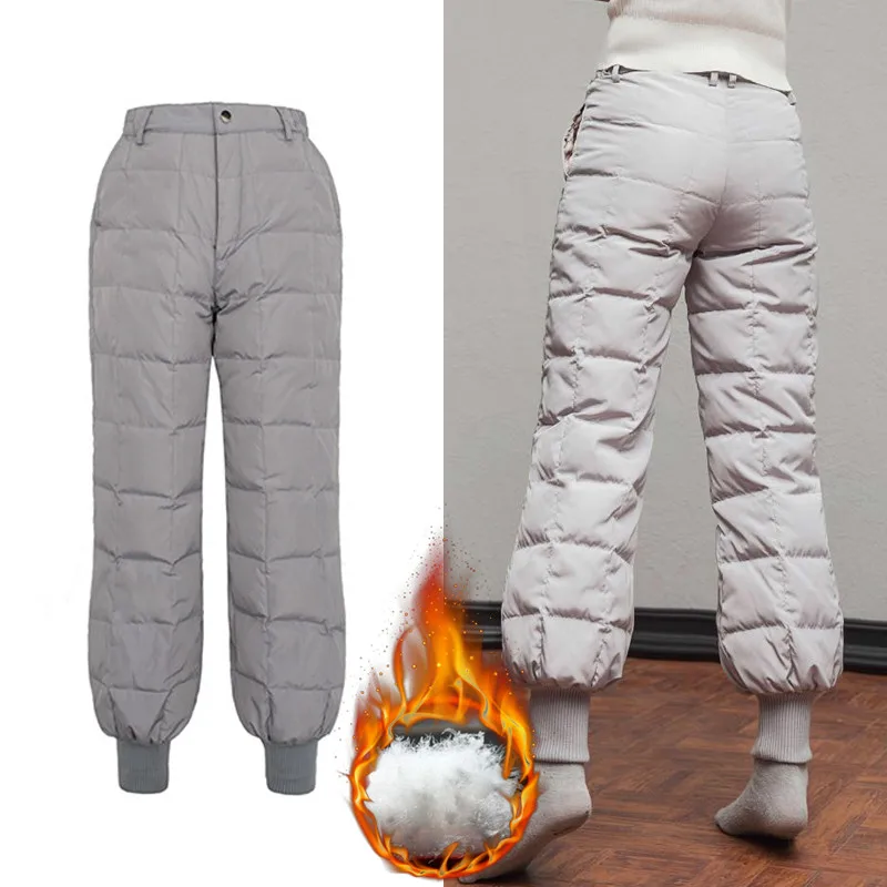 

Women Thick Down Pants Female Black High Waist Warm Women Winter Down Feather Pants Plus Size Casual Pant Women 2021 Trousers