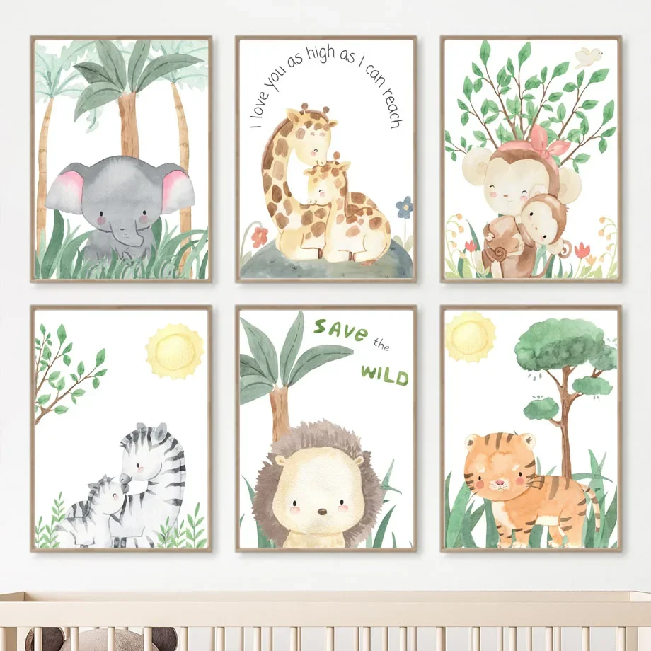 Бохо Тигр Зебра слон Жираф Обезьяна сохранить диких животных искусство на холсте