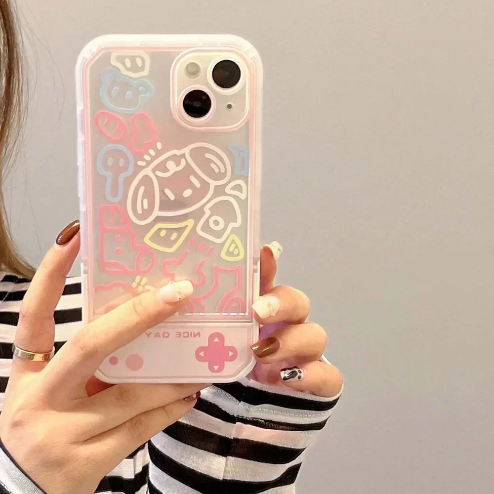 Phone Case For iPhone 14 Pro Max 11 13 12 Xs X Xr 7 8 Plus Se 2022 2020 Cover Colorful Cartoon Flower Wit Invisible Stand Holder