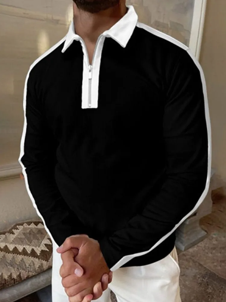 

Мужская рубашка-поло с длинным рукавом, с отложным воротником