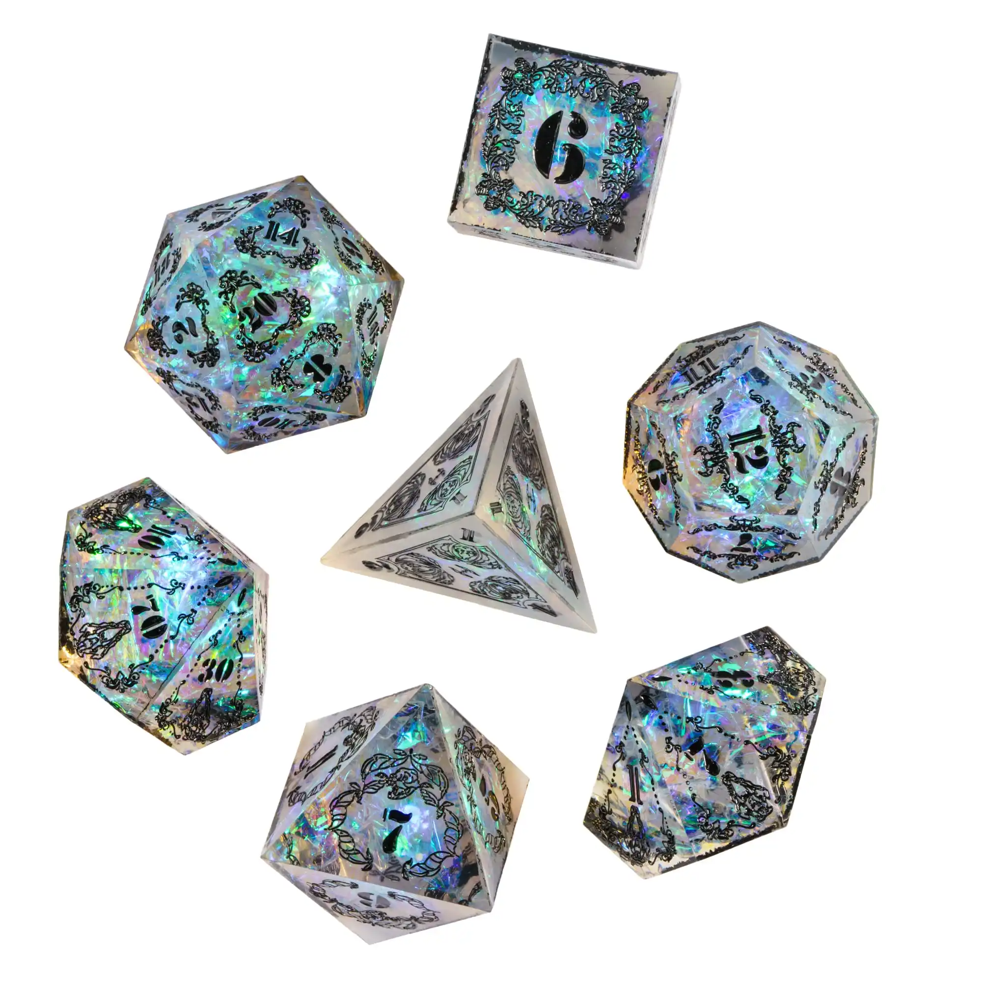 

CRITALLIC Sharp Edges DND Dice New 7Pcs Pattern D&D Games Dice Handcrafted Polyhedral Dice Set for Role Playing Game Pathfinder