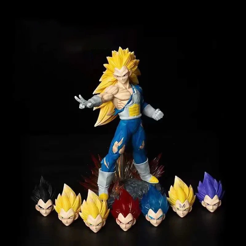 

29cm Anime Dragon Ball Figure 8 Heads Vegeta GK Super Saiyan 3 Manga Statue Pvc Action Figurine Collectible Model Toy Gift