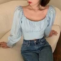 2021 women fashion korean version of solid color back slim top casual spring new design long sleeved y2k top with bow t shirt