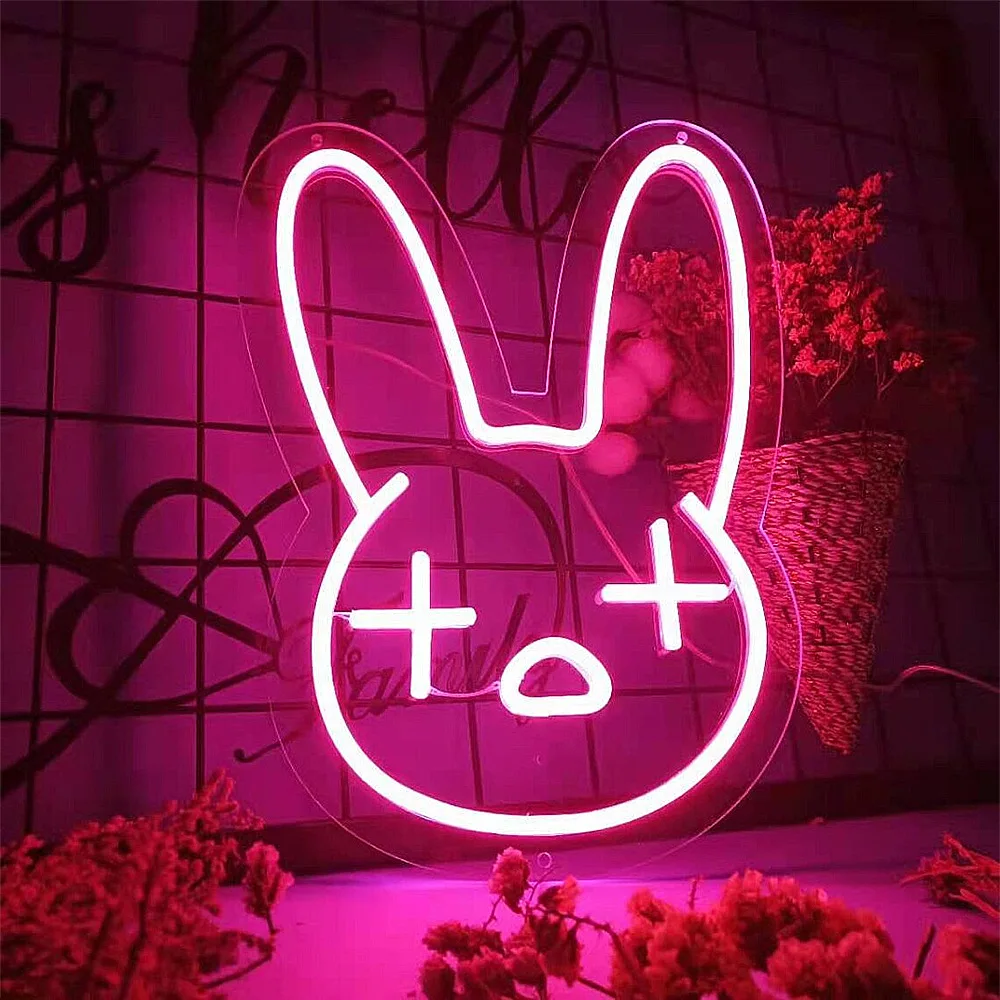 LED Neon Signs Cute Rabbit Lights Animal DIY Logo Ceative Lights Room Neon Decorative Lights Children Bedroom Decorative