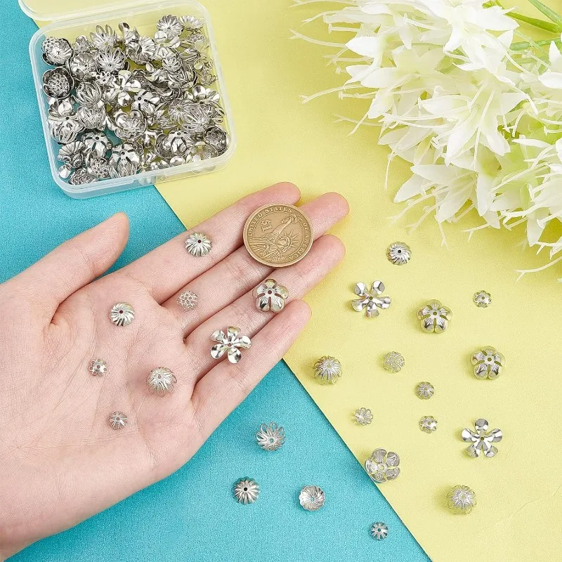 160 шт. шапочки для бусин из нержавеющей стали 7-15 мм