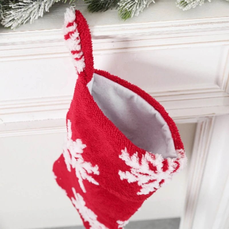 Y5LE Круглая красная юбка для рождественской елки/Рождественские чулки Snowfalke Candy Bag Xmas Element Stocking for Family