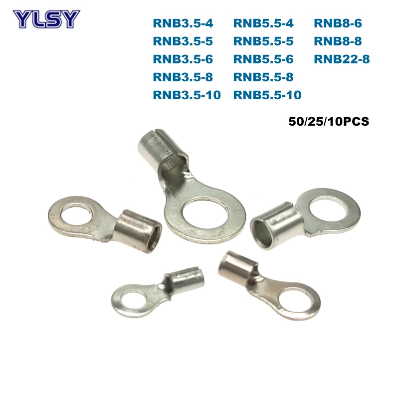 50/25/10Pcs Ring Bare Crimp Terminals Electrical Naked Wire Cable Connector RNB3.5 5.5 8 22 Cord End Ferrules 14-8AWG 2.5-10mm²