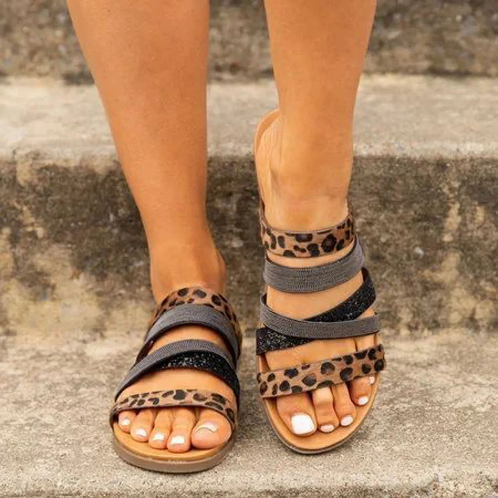 

Fashion Flat Shoes Leopard Print Woman Sandals 2022 Trend Summer Outdoor Slippers Beach Flip Flops Vintage Anti-slip Slides Shoe