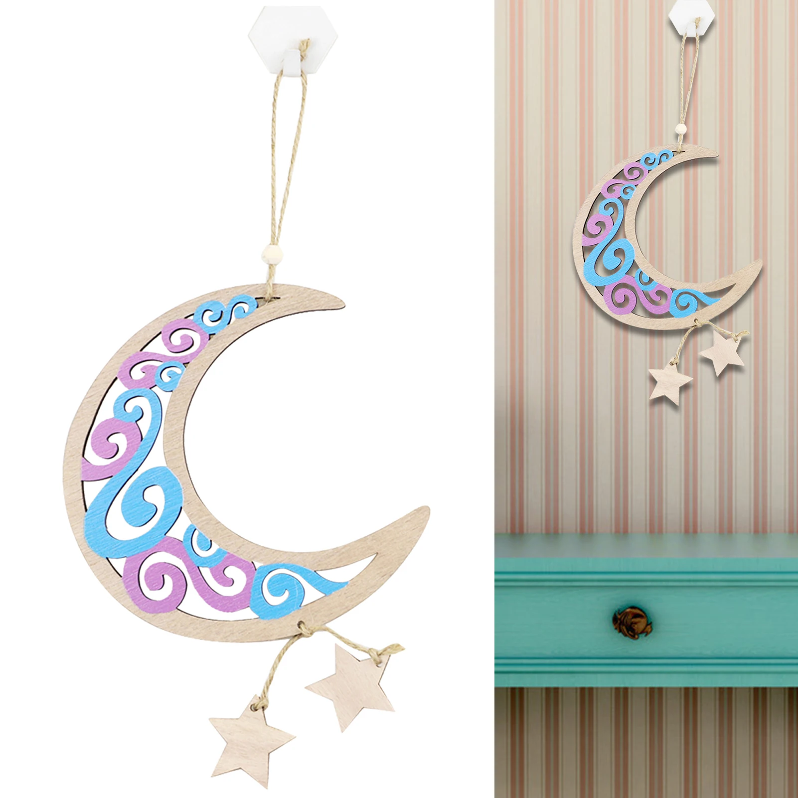 

Подвеска в виде подвески, классический кулон в виде Луны, звезды, деревянное ремесло, ИД, деревянные украшения для Рамадана, мубара, ИД украш...