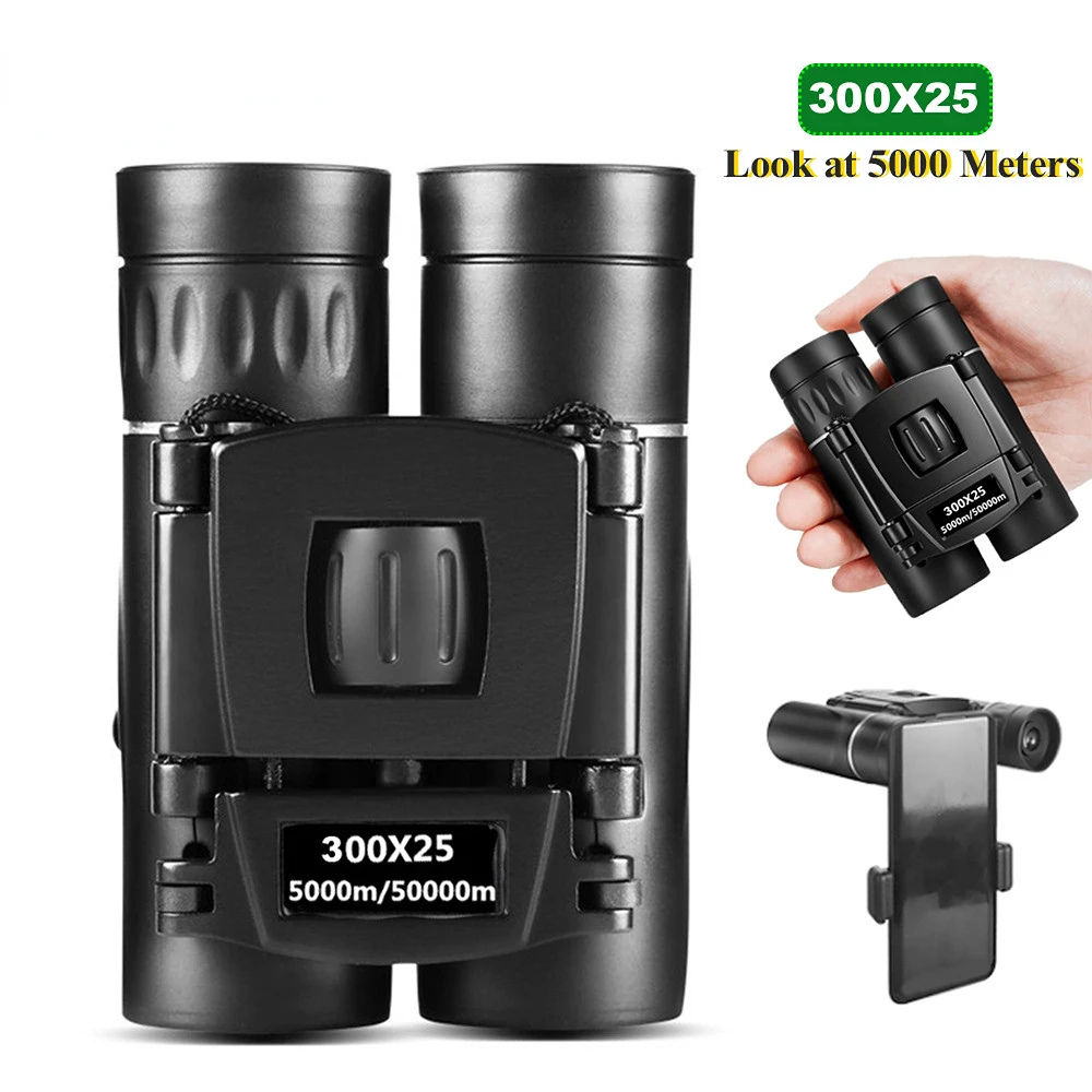 

300X25 HD Binoculars 50000M Long Range Folding Mini Telescope Binocular Powerful Low Night Vision for Hunting Camping Smartphone