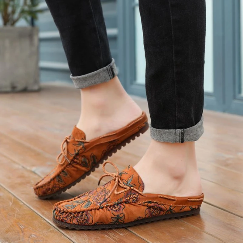 Мюли мужские из натуральной кожи летние тапочки сланцы модная забавная